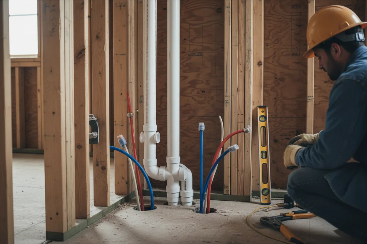 Drain and supply rough-in during Sump Pump Repair in Savoy